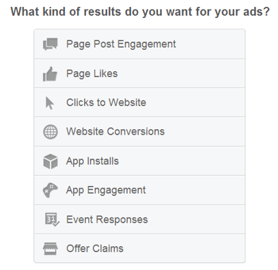 Facebook Objective Options